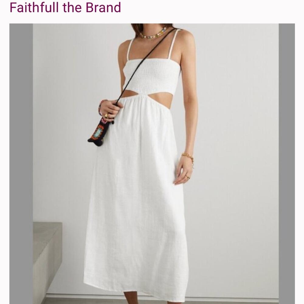 FAITHFULL THE BRAND Tayari cutout shirred linen midi dress
